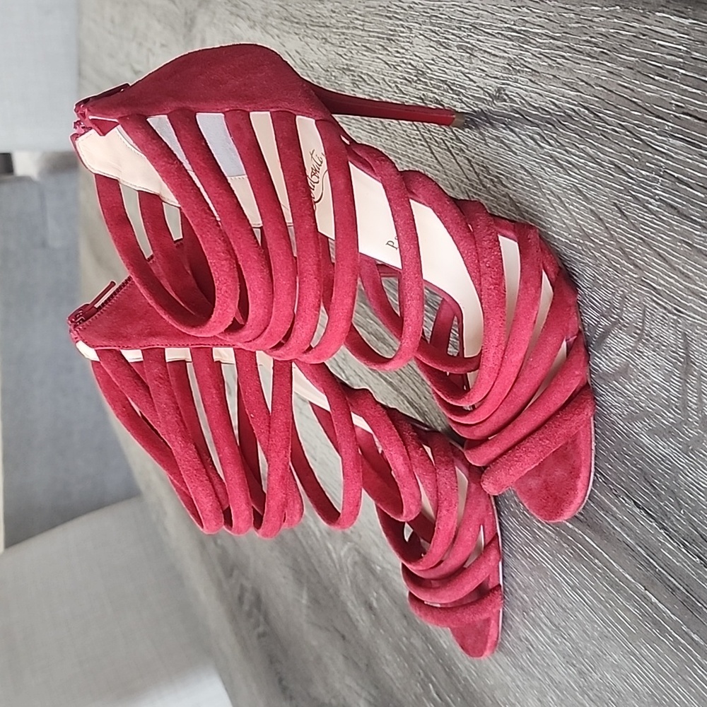 Christian Louboutin Mariniere Red Suede Gladiator Sandals Caged Strappy Heels - Picture 14 of 14